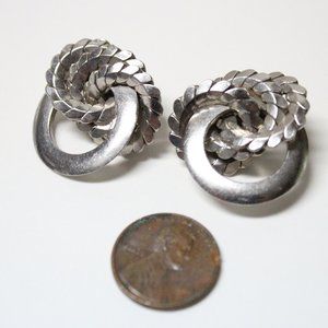 Vintage Signed Kafin Silver Tone Clip On Earrings